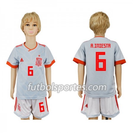 Camisetas España A_Iniesta 6 Niño Segunda Equipacion Mundial 2018